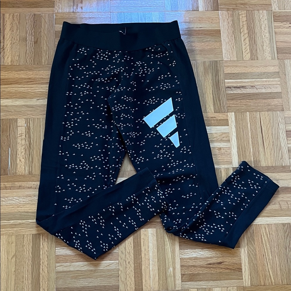 ADIDAS Black 3 Stripe White Logo Training Tights Leggings M
